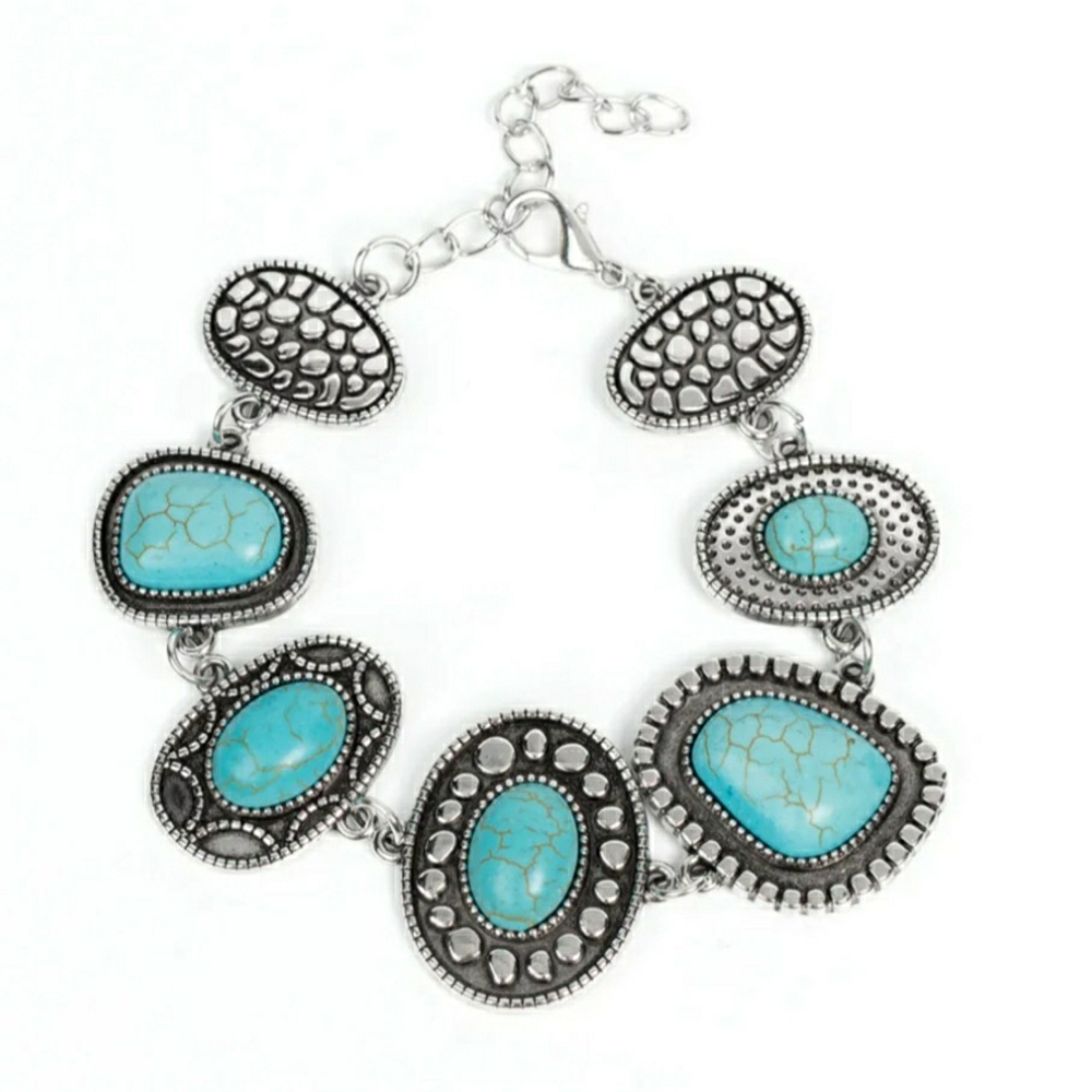 Boho Gypsy Sisters Turquoise and Silver Bracelet - Picture 2 of 2